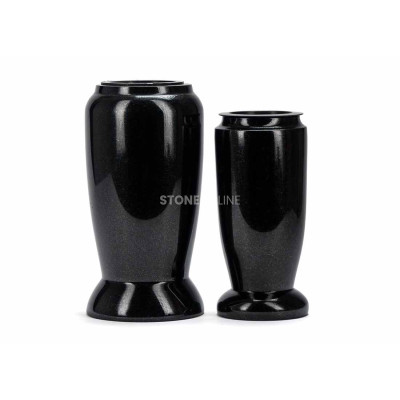 Two granite ELEGANT vases with bold cut-out pattern and base – modern grave, memorial or tomb adornment.