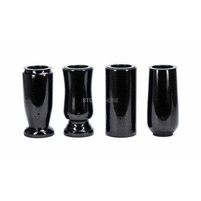 Small granite memorial vase. Weather-resistant, durable, well finished at a low price. Drain hole.