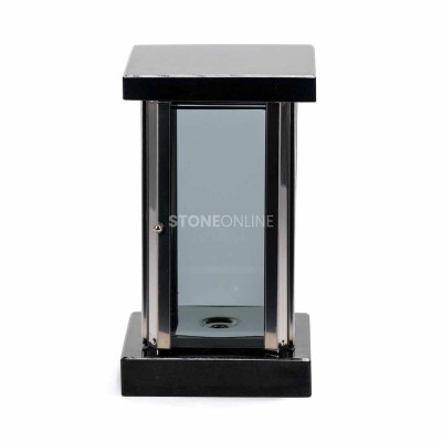 Silver-coloured granite lantern for the cemetery – elegant lantern of granite and glass.