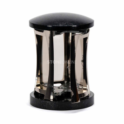 Elegant MIRROW ROUND SILVER grave lantern – silver lantern for the cemetery in granite.