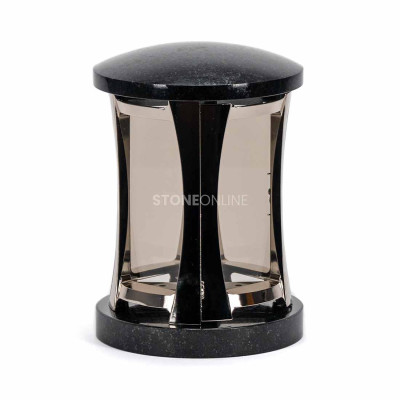 Modern cemetery lantern MIRROW ROUND SILVER – a beautiful granite lantern for a headstone.