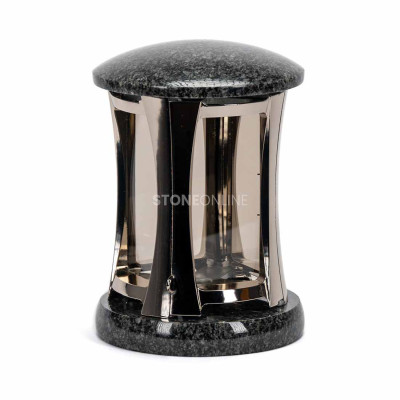 Beautiful cemetery lantern MIRROW ROUND SILVER – sturdy model of natural stone.