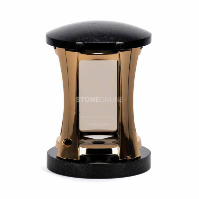 Lantern for a headstone MIRROW ROUND GOLD in natural stone – a durable cemetery light StoneOnline.