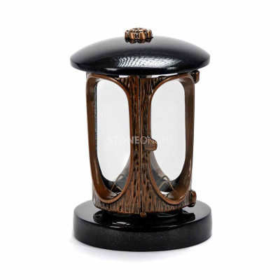 Natural stone grave lantern with copper body and rosette StoneOnline – solid memorial ornament.