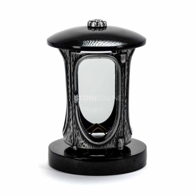 Granite grave lantern with silver body and rosette StoneOnline – stylish cemetery votive.