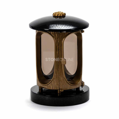 Memorial lantern with gold body and rosette StoneOnline – durable granite lamp, weather-resistant.
