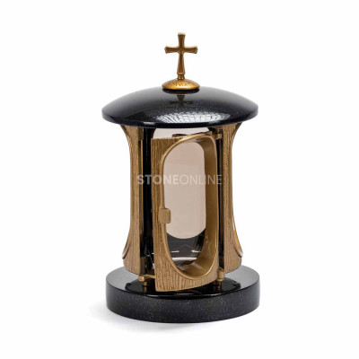 Granite lantern with a gold cross StoneOnline – an elegant cemetery ornament.