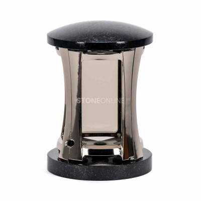 Silver-coloured granite lantern for the cemetery – elegant lantern of granite and glass.