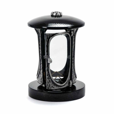 Grave lantern with a silver body and rosette StoneOnline – a durable grave light.