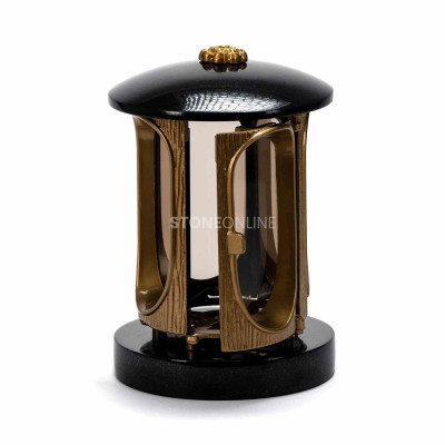 Cemetery lantern with a gold body and rosette StoneOnline – an elegant light for monument and grave.