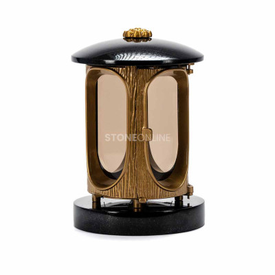 Memorial lantern with gold body and rosette StoneOnline – elegant, durable for cemetery, headstone and monument.