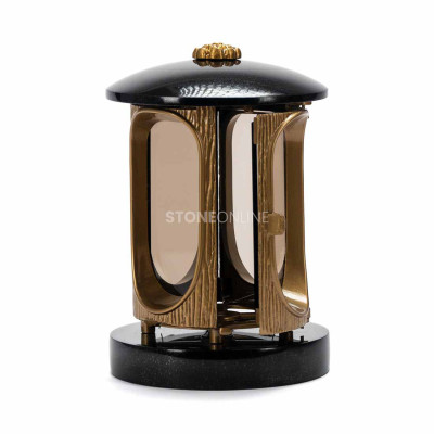 Set lantern LALUMROSETTEGOLD + square PSQUARE base in granite for the cemetery – StoneOnline