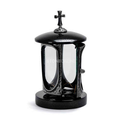 Granite lantern with silver body and cross StoneOnline – durable grave light.