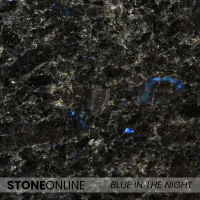 BLUE IN THE NIGHT – Black granite with shimmering blue crystals – elegant, modern choice.