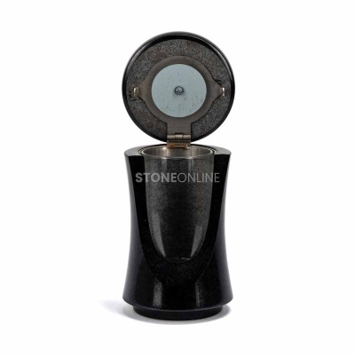 Timeless-style granite lantern – lasting for years. Hinged lid.