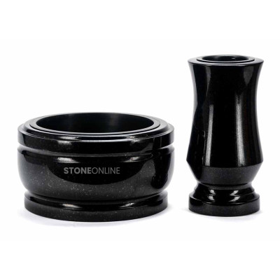 Beautiful durable set vase WTRENDY15 and bowl DELUX 30 cm – impressive granite cemetery set. StoneOnline.