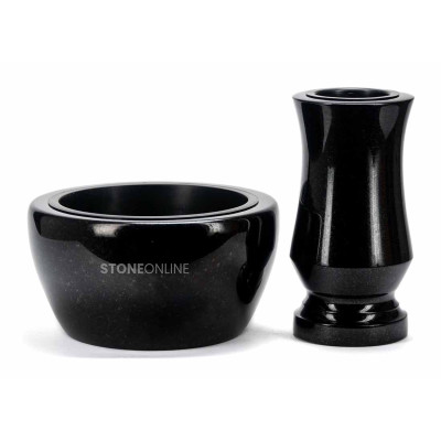 Granite set WTRENDY15 with DROP 25 cm bowl for the cemetery StoneOnline. Stone set for a headstone.