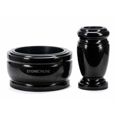 Exclusive granite set WELEGANT15 + DELUX 30 cm bowl – elegant, striking StoneOnline headstone décor.