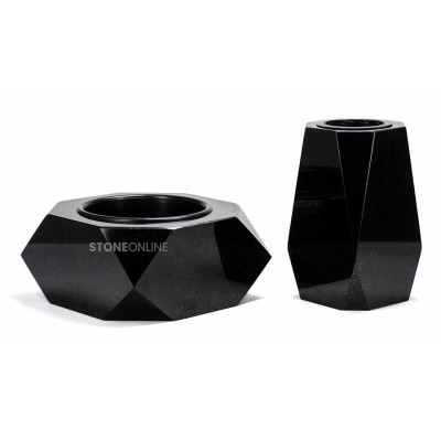 Beautiful cemetery granite set WDIAMOND15 + DIAMOND 25 cm bowl – elegant grave decoration StoneOnline.