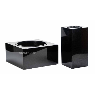 Beautiful granite set WCUBE15 + CUBE 30 cm bowl – elegant grave decoration set StoneOnline.