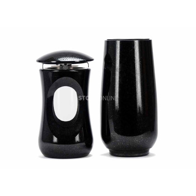 Beautiful granite set LTIMELESS15 + WBASIC15 – elegant lantern and tall cemetery flower vase StoneOnline.