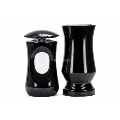 Beautiful granite set LTIMELESS15 + WTRENDY15 – elegant lantern and slim grave vase StoneOnline.