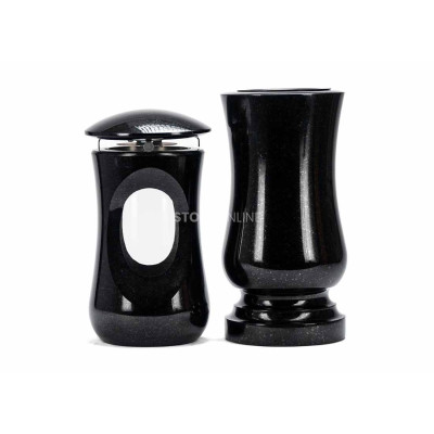 Beautiful granite set LTIMELESS15 + WSTANDARD15 – elegant lantern and classic grave vase StoneOnline.