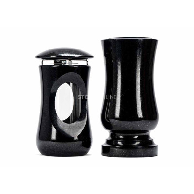 Decorative granite set for a grave – elegant glass lantern with a timeless flower vase by StoneOnline.