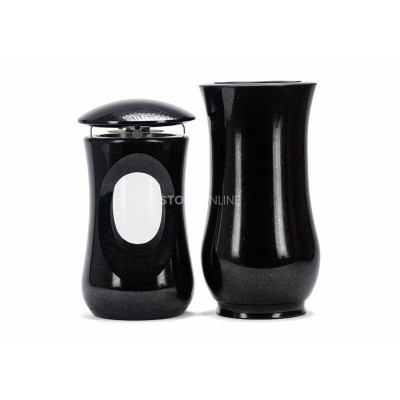 Beautiful cemetery granite set LTIMELESS15 + WCLASSIC15 – elegant lantern and classic flower vase StoneOnline.
