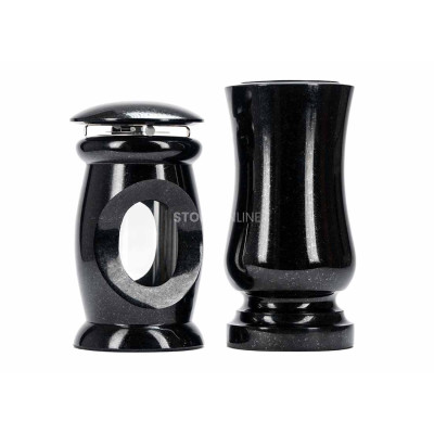 Decorative granite set for a grave – elegant candle lantern with a timeless flower vase by StoneOnline.