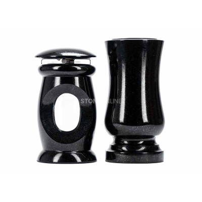 Beautiful granite set LBEAUTIFUL15 + WSTANDARD15 – decorative lantern and classic grave vase StoneOnline.