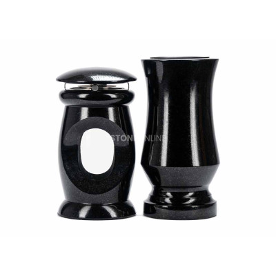 Beautiful granite set LBEAUTIFUL15 + WTRENDY15 – decorative lantern and slim grave vase StoneOnline.