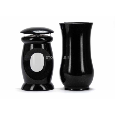 Beautiful granite set LBEAUTIFUL15 + WCLASSIC15 – decorative lantern and classic grave vase StoneOnline.