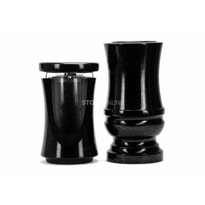 Exclusive granite set LUNIQUE15 + WDELUX15 – elegant lantern and showpiece vase for cemetery, StoneOnline.