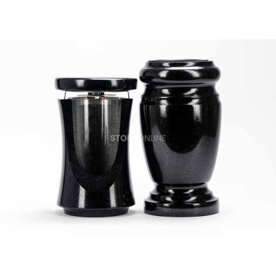 Exceptionally elegant granite set LUNIQUE15 + WELEGANT15 – ornate lantern and stylish vase StoneOnline.