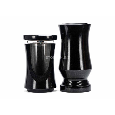 Beautiful granite set LUNIQUE15 + WTRENDY15 – decorative lantern and slim grave vase StoneOnline.