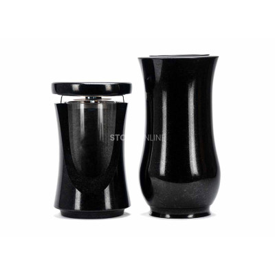 Exclusive granite set LUNIQUE15 + WCLASSIC15 – decorated lantern and classic vase for cemetery, StoneOnline.