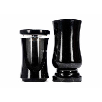 Beautiful granite set LUNIQUE15 + WSTANDARD15 – decorative lantern and classic grave vase StoneOnline.