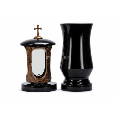 Beautiful cemetery granite set LALUMCROSSCOPPER + WTRENDY15 – copper lantern with cross and slim vase StoneOnline.
