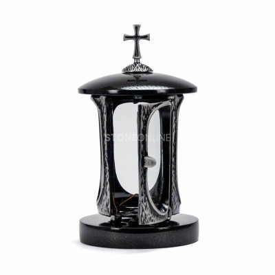 Modern cemetery set – LALUMCROSSSILVER lantern with a silver body and WSTANDARD15 flower vase.