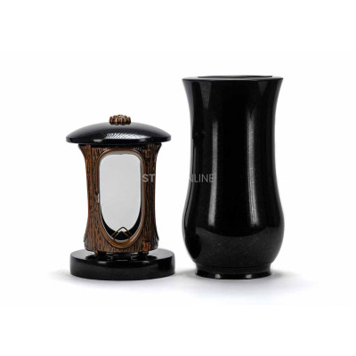 Beautiful cemetery granite set LALUMROSETTECOPPER + WCLASSIC15 – lantern with copper rosette and classic vase StoneOnline.