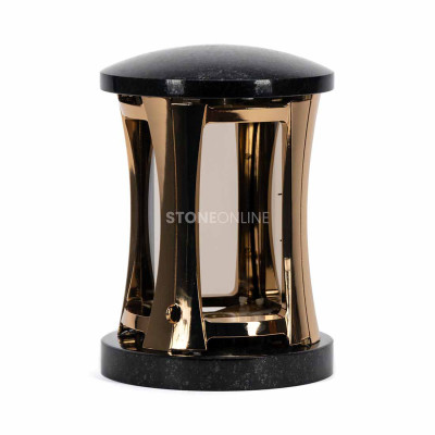 Solid granite cemetery set – gold candle lantern and vase for fresh or artificial flowers.