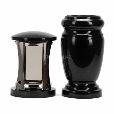 Elegant cemetery set – silver MIRROW ROUND SILVER lantern and WELEGANT15 vase for flowers.