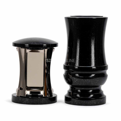 Beautiful cemetery set – silver MIRROW ROUND SILVER lantern and WDELUX15 flower vase.