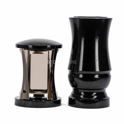 Modern cemetery set – silver lantern MIRROW ROUND SILVER and flower vase WMODERN15.