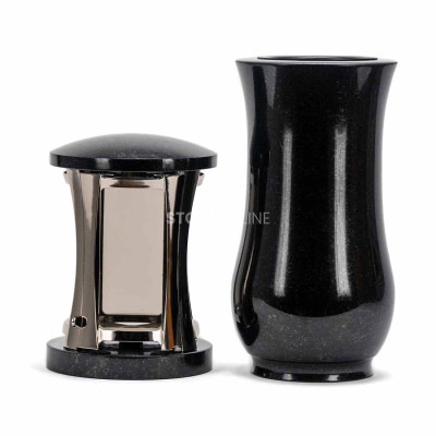 Beautiful cemetery set – silver MIRROW ROUND SILVER lantern and WCLASSIC15 flower vase.