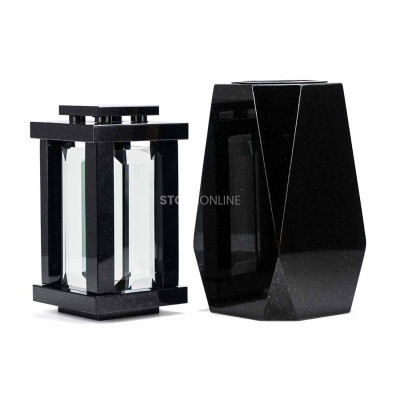 Modern granite cemetery set – LPREMIUM lantern and massive WDIAMOND15 flower vase.