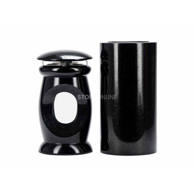 Robust set for cemetery, headstone or tomb – decorative lantern and granite vase.