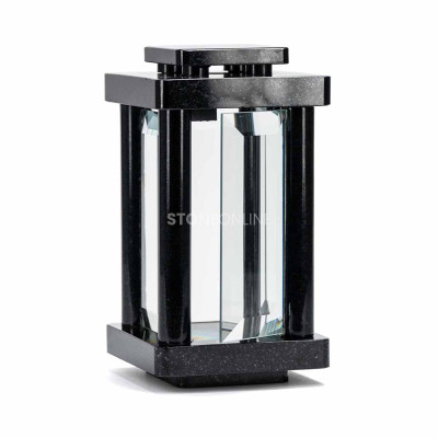 Durable grave set – candle lantern with solid WCUBE15 granite vase.