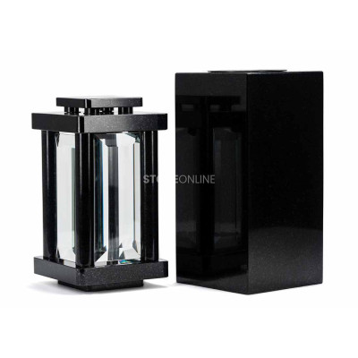 Modern granite cemetery set – LSTYLE lantern and WCUBE15 flower vase.
